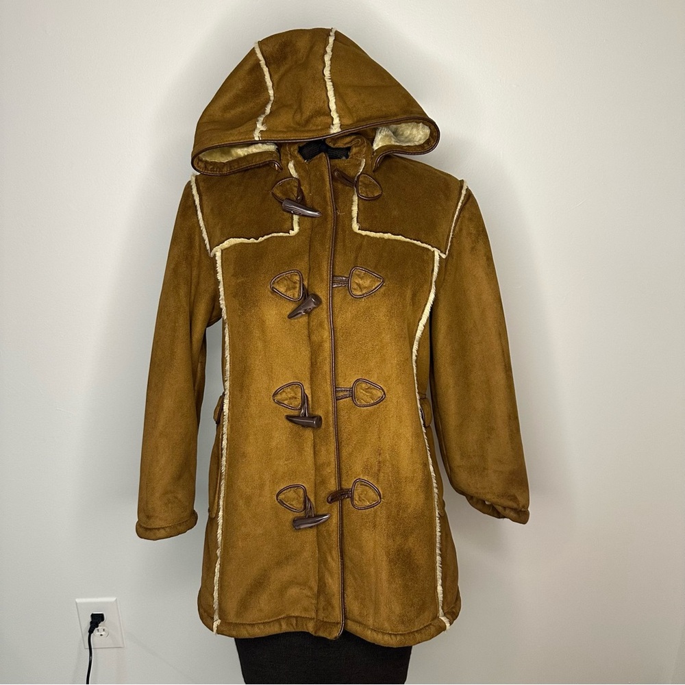 Juniors 14/16 Big Chill girls Coat, Brown/beige Decorated Hoodie Faux Fur Size L